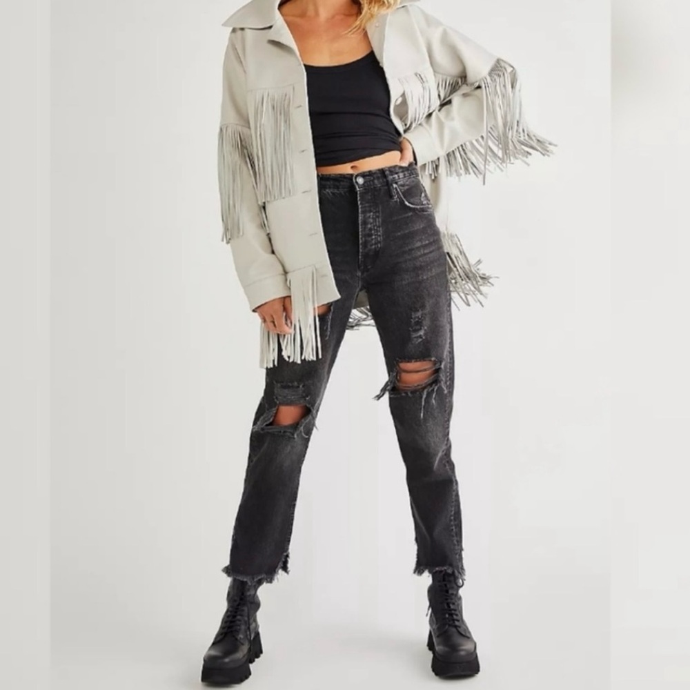 We The Free Black Distressed Straight Leg Jeans